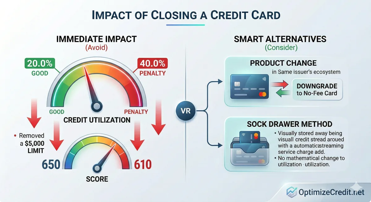 Before-and-after comparison of credit metrics when closing a credit card
