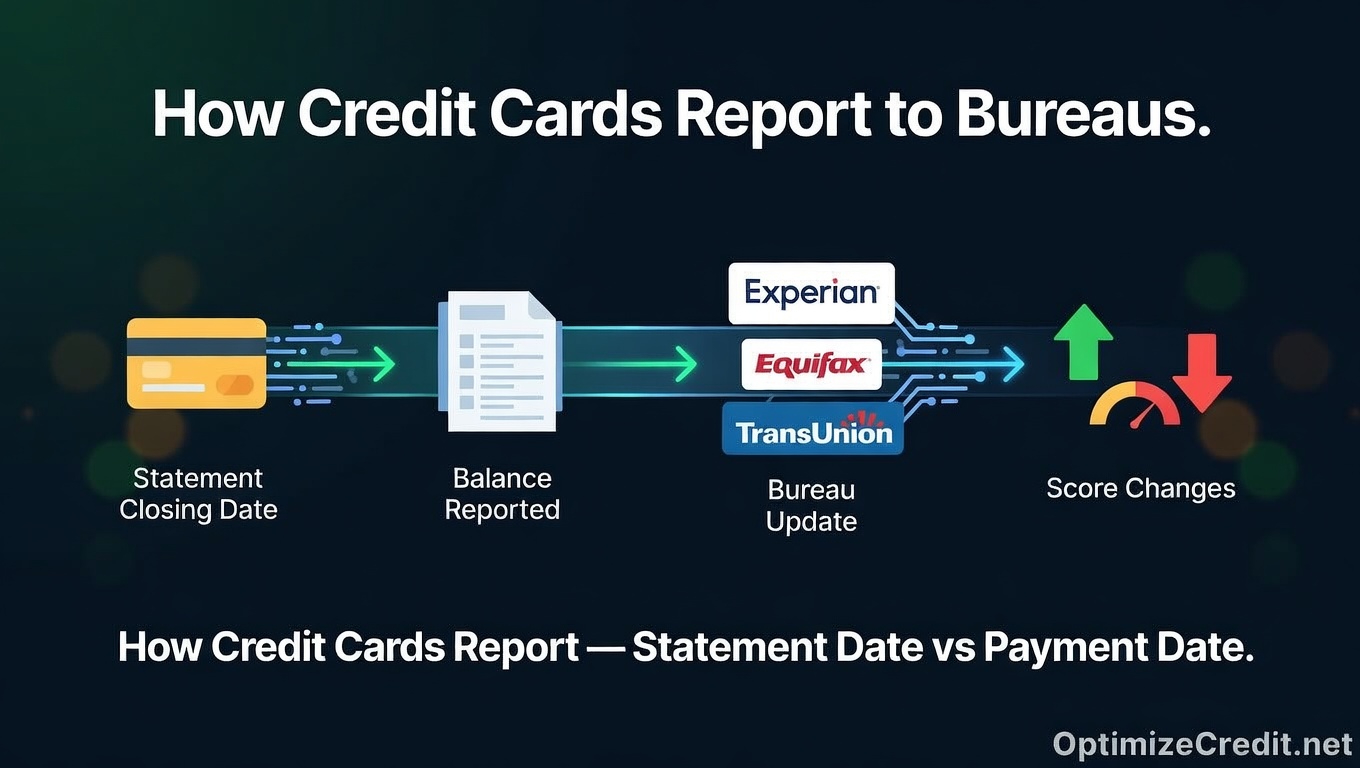 Diagram showing how credit card issuers report balances to the three credit bureaus