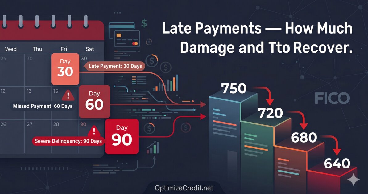 Graph showing credit score drop severity based on payment lateness duration